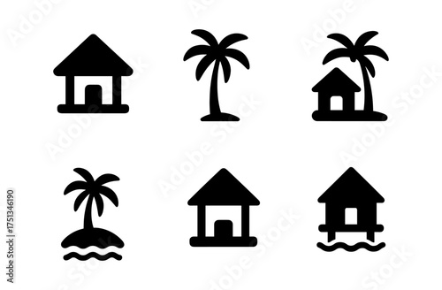 Tropical hut icons for summer design and vacation themes