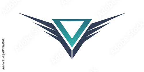 A striking teal and navy logo featuring a stylized triangle with winglike extensions, , conveys speed and precision