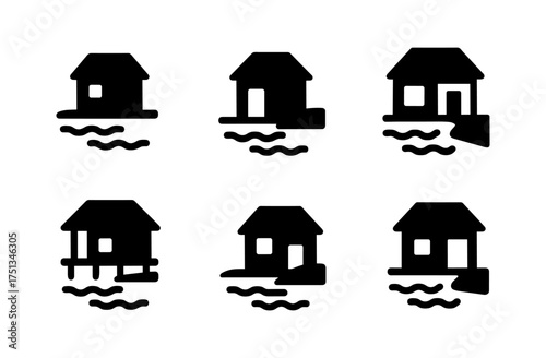 Minimalist lake cabin icons for design projects and decor