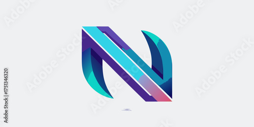 A stylized letter n, featuring a modern design with vibrant blue and purple gradients, creating a dynamic and eyecatching logo