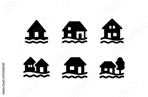 Simple lake cottages icon set for design projects and decor