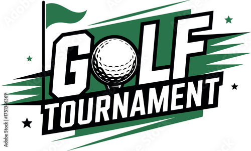 Golf tournament logo with ball and flag isolated on white background