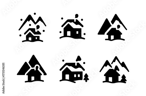 Minimalist snowy mountain icon set for winter-themed designs and decorations
