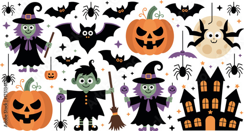 Halloween characters and elements illustration isolated on white background