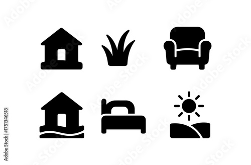 Cozy meadow themed icons for home and nature scenes - versatile and simple design elements for crafting and art projects