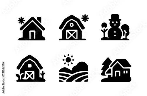 Winter farm icons collection for seasonal design projects and holiday decorations
