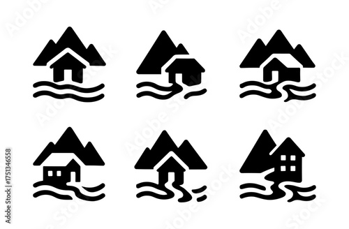 Mountain cabin icon set for nature-themed designs and projects