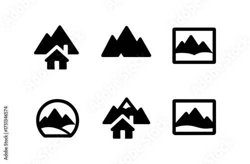 Mountain and house icons collection for design projects and branding