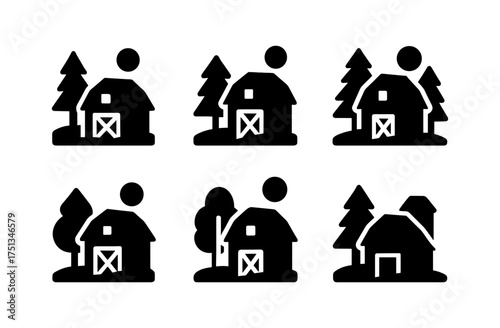 Rustic barn and forest icons for nature inspired designs