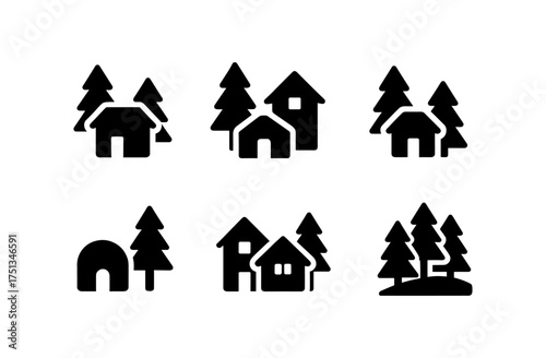 Forest settlement icons for nature and wilderness designs