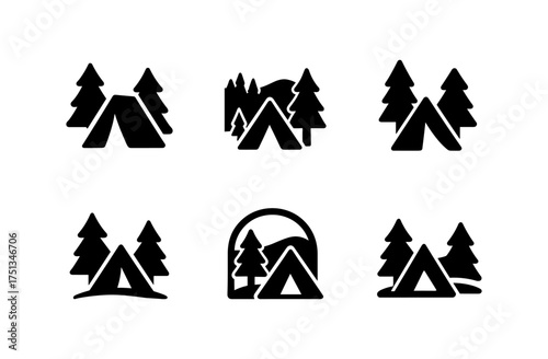 Forest adventure icons for simple nature and camping design projects