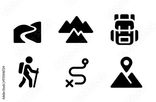Trekking trail icons for outdoor adventure and navigation design