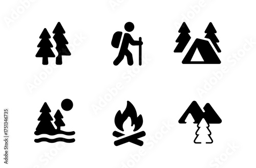 Forest adventure icons for outdoor recreation and camping designs