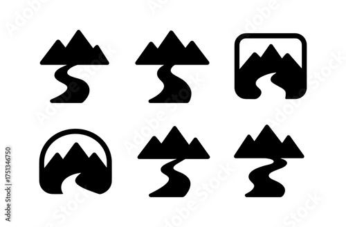 Mountain road icon set for app interface and design projects