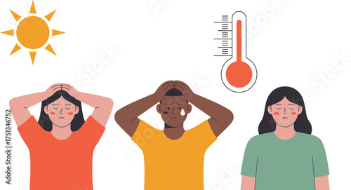 Illustration of people suffering from heatstroke isolated on white background