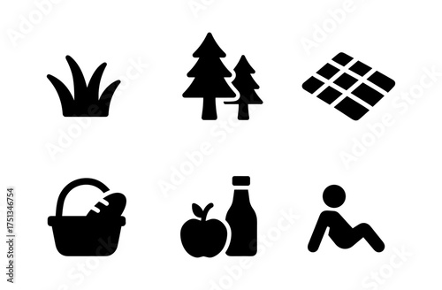 Minimalist picnic icon set for design projects and summer themes