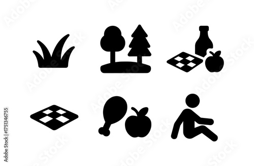 Picnic themed icon set featuring food and nature elements for graphic design