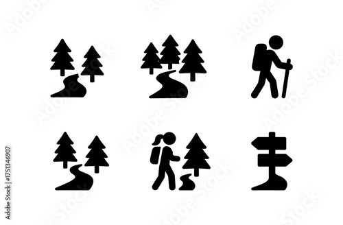 Adventure forest icons set for outdoor themed designs and projects