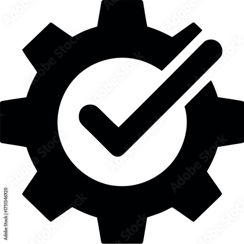 Gear with check mark isolated on white background, symbol of settings confirmation