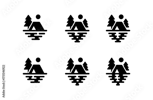 Minimalist camping icons set for outdoor adventure and design projects