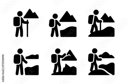 Hiker icon set for outdoor adventure and camping designs