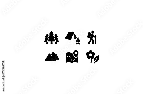 Forest adventure icons for outdoor exploration and camping design