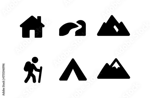 Outdoor adventure icons set for nature enthusiasts and hiking designs