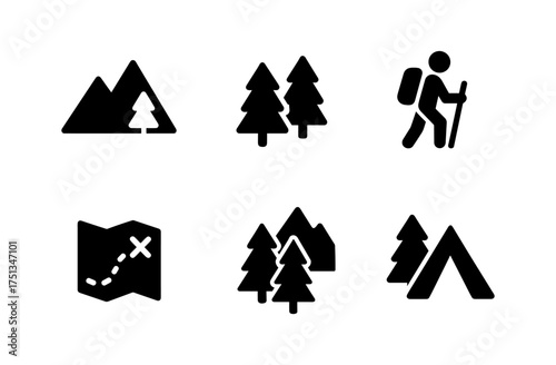 Adventure hiking journey icons for outdoor exploration design and camping themes