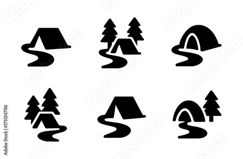 Camping adventure icons set for outdoor activities and design projects