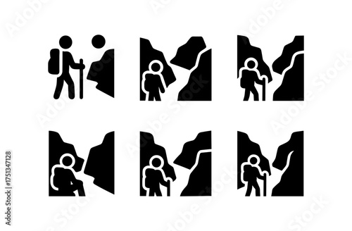Hiking adventure icons set for outdoor and travel design projects