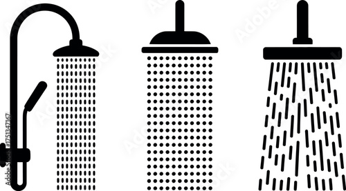 Shower head icon set with different water flow isolated on white background