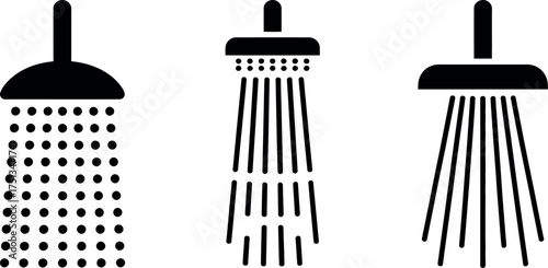 Shower head icon set with different water flow isolated on white background