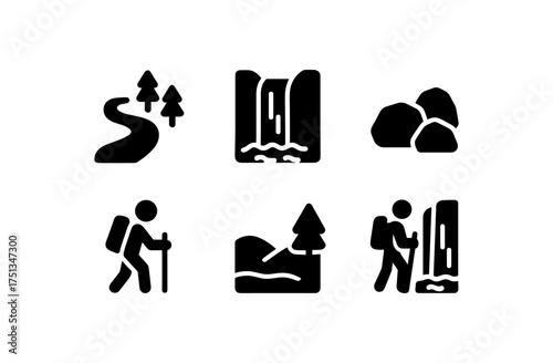 Minimalist hiking and nature icons set for outdoor adventure designs