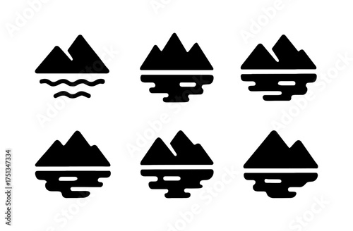 Minimalist lake and mountain icon set for design projects