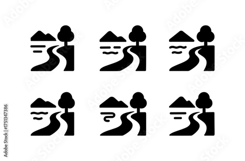 Minimalist lake path icon set for nature and travel design projects