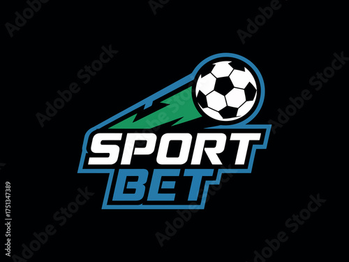 Sport bet logo with soccer ball and lightning isolated on black background