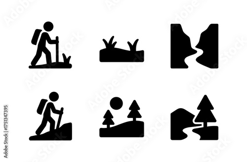 Minimalist hiker icon set for outdoor adventure themes and nature inspired designs