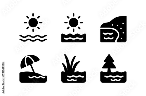 Summer lake icons collection for design projects and digital use