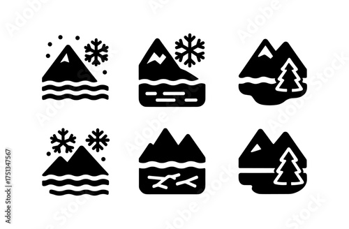 Simple winter mountain icon set for design and decoration projects