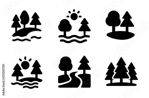 Minimalist summer forest icons for nature-themed designs