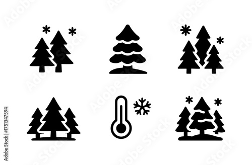 Winter forest icons set for seasonal design and decoration projects