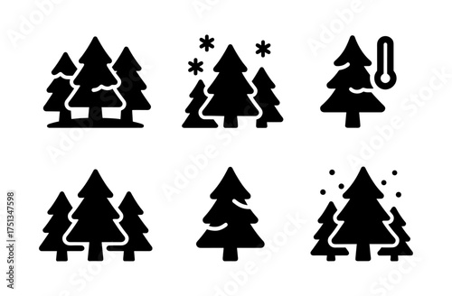 Winter forest icon set for seasonal design projects and holiday cards