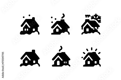 Minimalist winter cabin icons collection for seasonal design projects