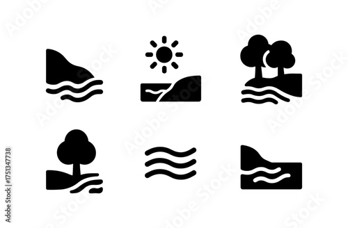 Summer river icons for nature themes and minimalist design concepts