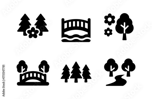 Simple spring forest icons set for nature and design projects