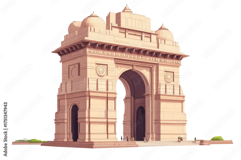 Fototapeta premium Ornate sandstone arch with domed top; symmetrical, stylized vector