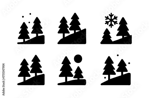 Winter forest icons set for minimalist design and decoration