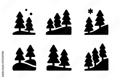 Winter forest icons collection for seasonal design projects and nature themes