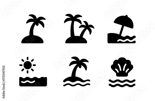 Simple summer shore icons for beach and vacation design projects