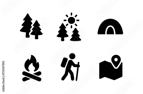 Minimalist summer adventure icons set for outdoor travel design projects